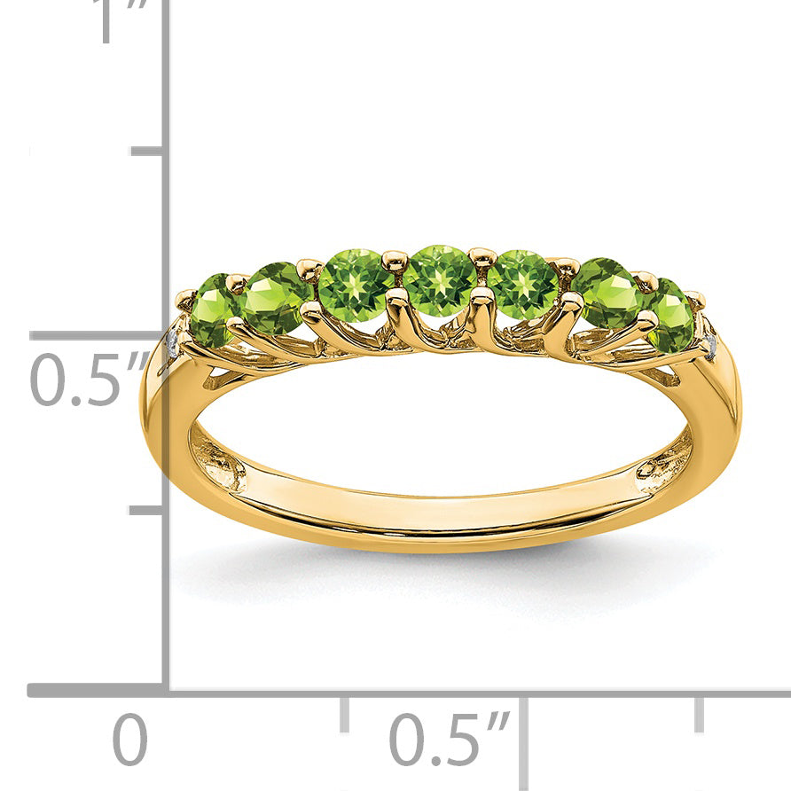 Anillo de 7 Piedras con Diamantes y Peridoto de 14k