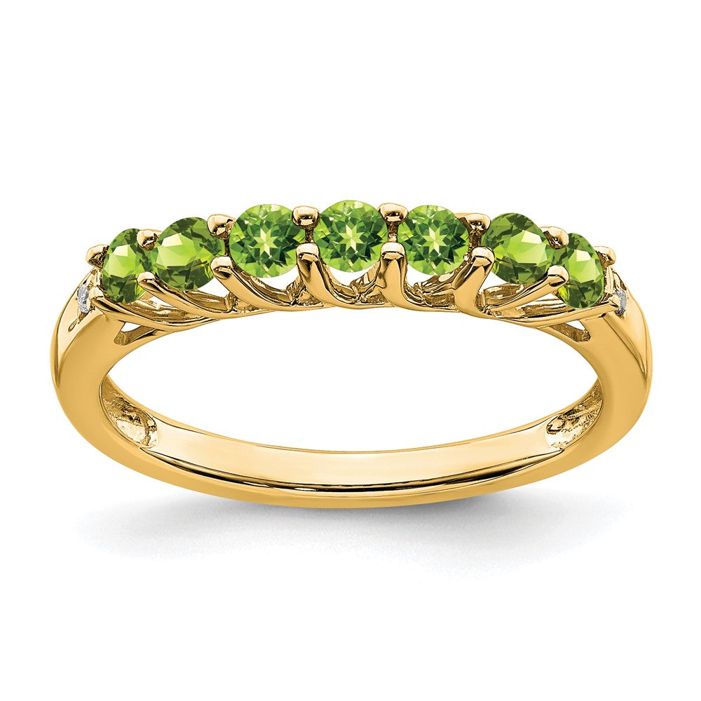 Anillo de 7 Piedras con Diamantes y Peridoto de 14k