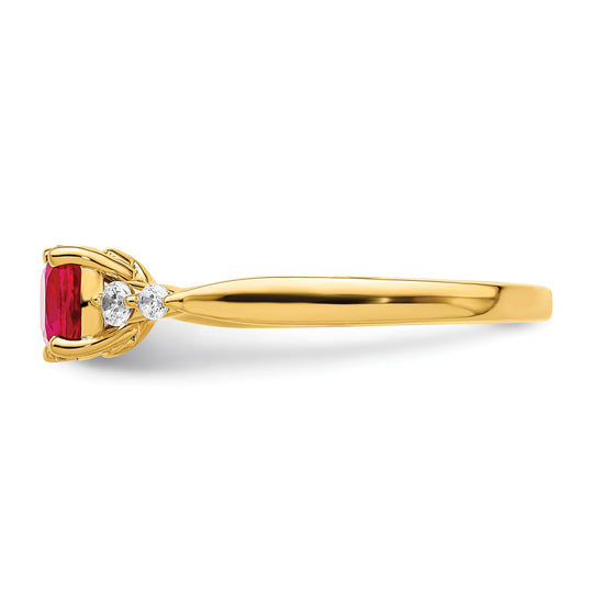 Anillo de Rubí y Diamante Pulido en Oro Amarillo de 14k