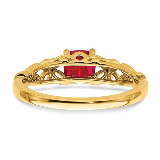 Anillo de Rubí y Diamante Pulido en Oro Amarillo de 14k