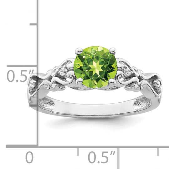 Anillo con Diamantes y Peridoto Pulido en Oro Blanco de 14k