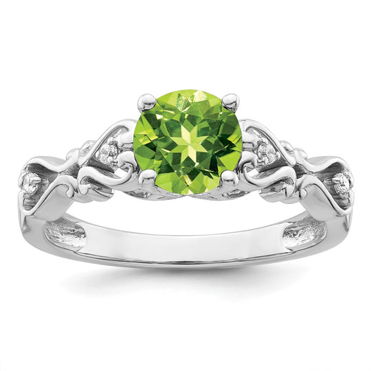 Anillo con Diamantes y Peridoto Pulido en Oro Blanco de 14k