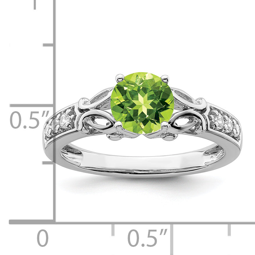 Anillo con Diamantes y Peridoto Pulido en Oro Blanco de 14k