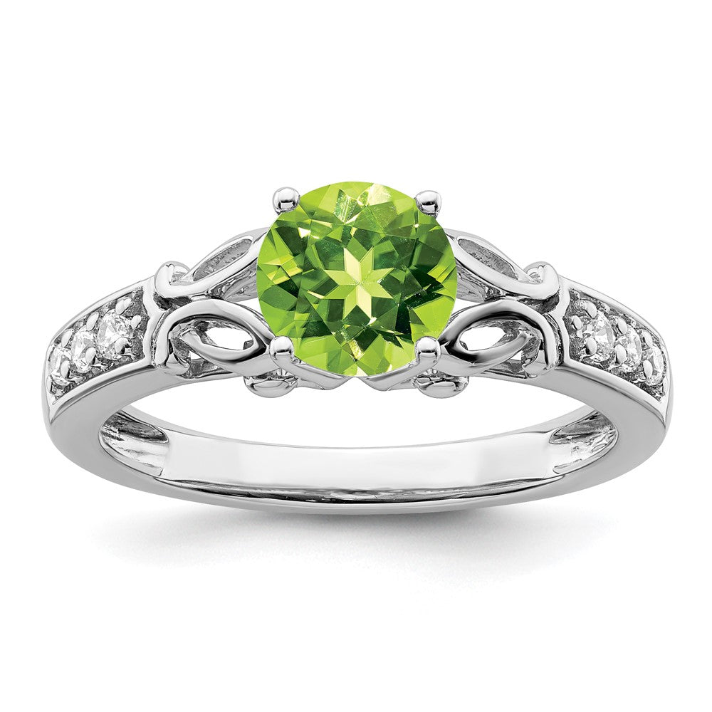 Anillo con Diamantes y Peridoto Pulido en Oro Blanco de 14k