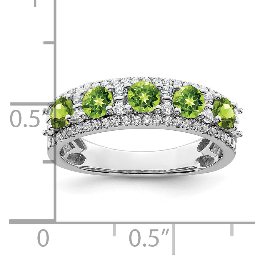 Anillo con Diamantes y Peridoto Pulido en Oro Blanco de 14k