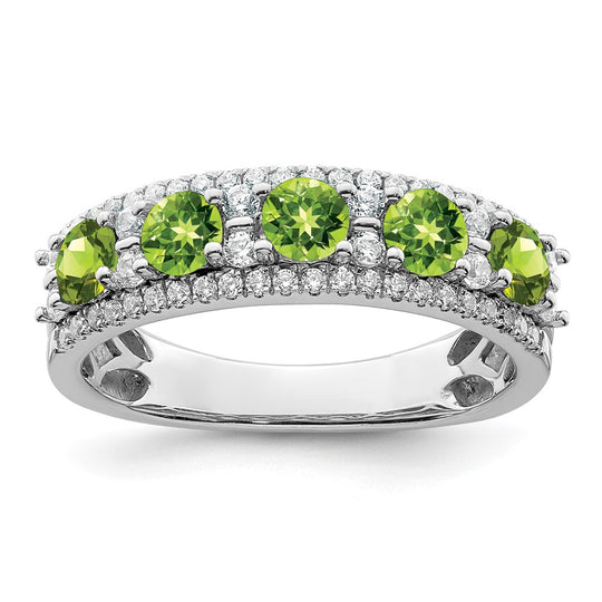 Anillo con Diamantes y Peridoto Pulido en Oro Blanco de 14k