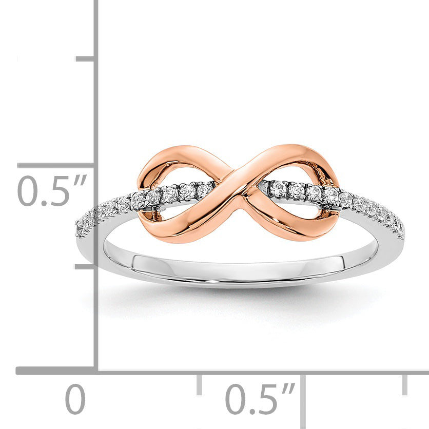 Anillo de Infinito en Oro Bicolor Blanco y Rosa de 14k Pulido con Diamante