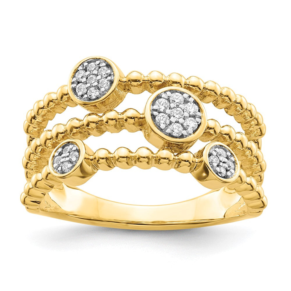 Anillo de Múltiples Bandas con Círculos de Pavé en Oro Amarillo de 14k Pulido con Diamantes