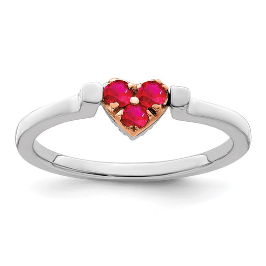 Anillo de Corazón con Diamante y Rubí Pulido en Oro Blanco y Rosa de 14k