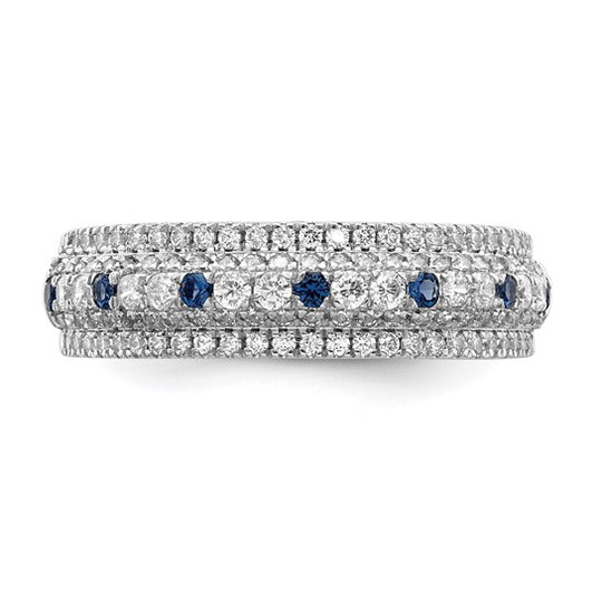 Anillo de Oro Blanco de 14k con Zafiros Azules Pulidos y Diamantes