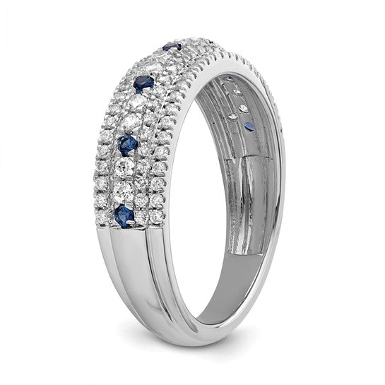 Anillo de Oro Blanco de 14k con Zafiros Azules Pulidos y Diamantes