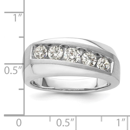 Anillo para Hombre de Oro Blanco 10k con 5 Diamantes Creados en Laboratorio (VS/SI FGH)-Completo