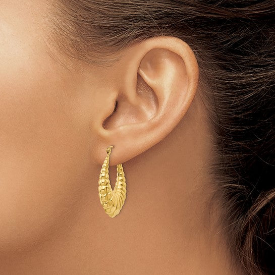 Pendientes de Aro Escallopado Hueco Pulido en Oro Amarillo de 14k