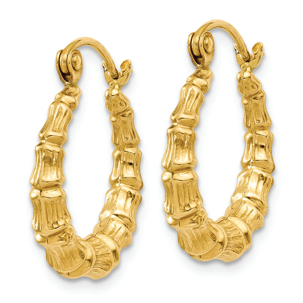 Aretes de Aro Huecos con Diseño de Bambú Pulido en Oro de 14k