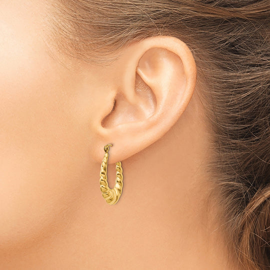 Aretes de Aro Huecos Trenzados Pulidos en Oro de 14k