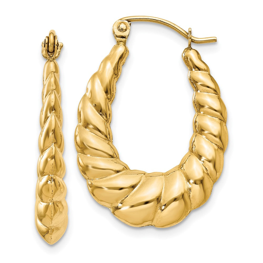 Aretes de Aro Huecos Trenzados Pulidos en Oro de 14k