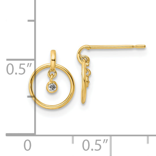 Pendientes Colgantes Infantiles Madi K de Oro Amarillo de 14k con Zirconia Cúbica (CZ)