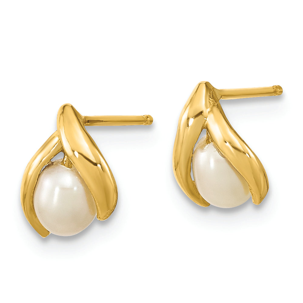 Aretes con Perlas FWC de Color Blanco Arroz Madi K de 4-5 mm en Oro de 14k