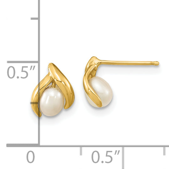 Aretes con Perlas FWC de Color Blanco Arroz Madi K de 4-5 mm en Oro de 14k