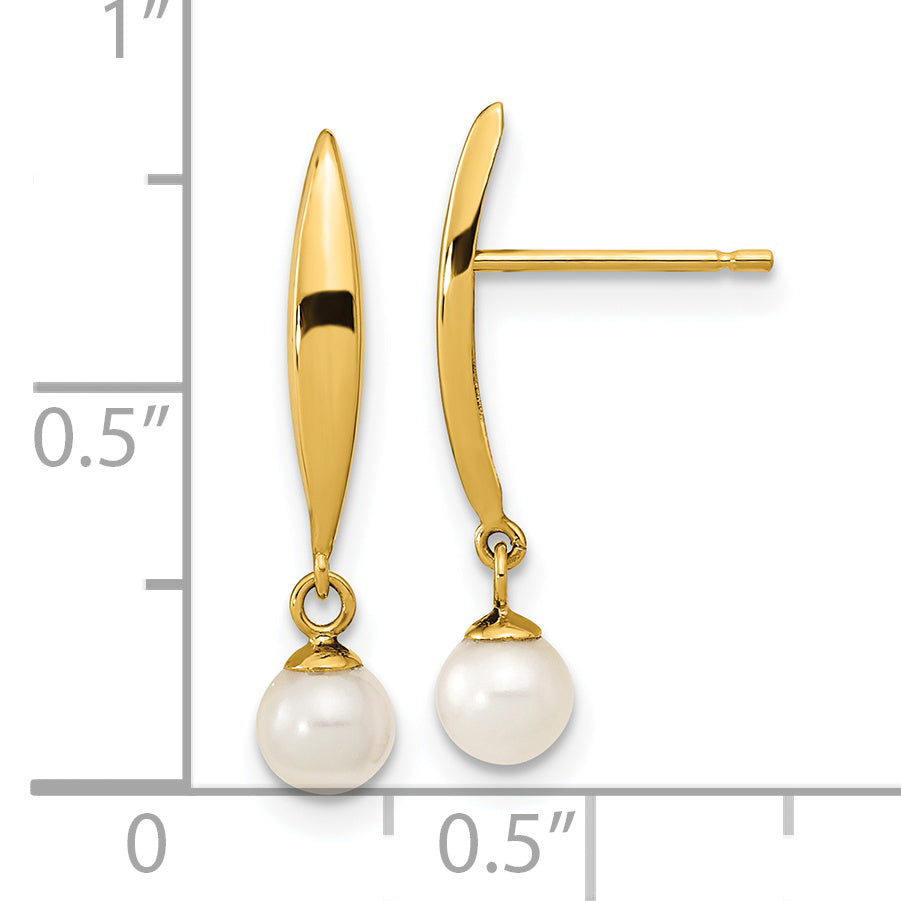 Aretes en Forma de Poste con Perlas Cultivadas de 4 mm Pulidas Madi K en Oro de 14k