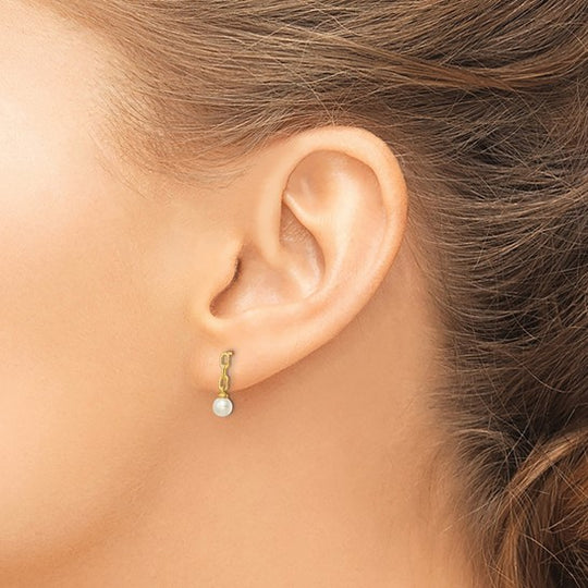 Pendientes Colgantes de Oro Amarillo de 14k con Perlas Acrílicas Pulidas de 4mm