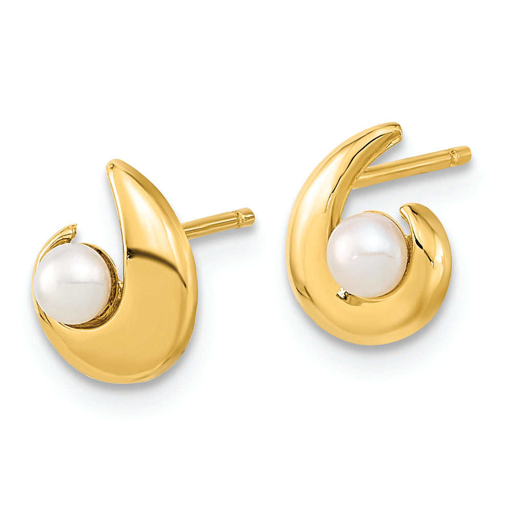 Aretes en Forma de Poste con Perlas Cultivadas de 3,5 mm Pulidas Madi K en Oro de 14k