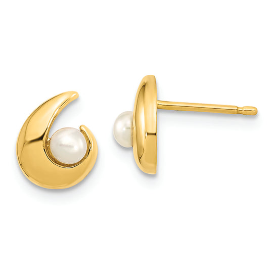 Aretes en Forma de Poste con Perlas Cultivadas de 3,5 mm Pulidas Madi K en Oro de 14k