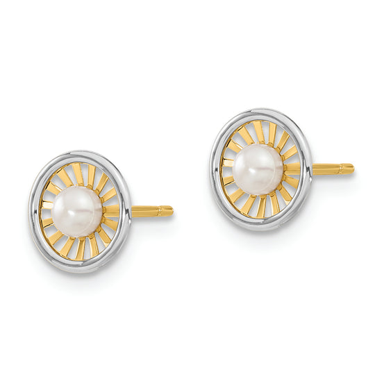 Aretes en Forma de Poste con Perlas Cultivadas de 3 a 3,5 mm Madi K en Oro Bicolor 14k