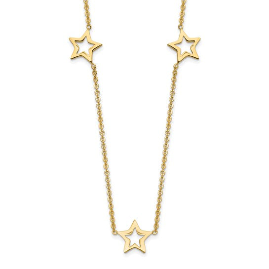 Collar de Oro Amarillo de 14K con Estrella y Extensión de 2 pulgadas