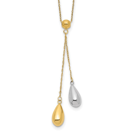 Collar Lariat con Gota Hinchada en Oro Amarillo y Blanco de 14K