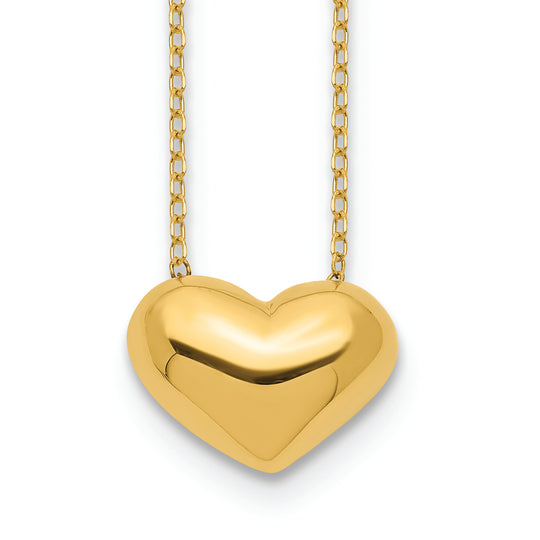 Collar con Colgante de Corazón Pufado Pulido en Oro Amarillo 14K de 18 pulgadas