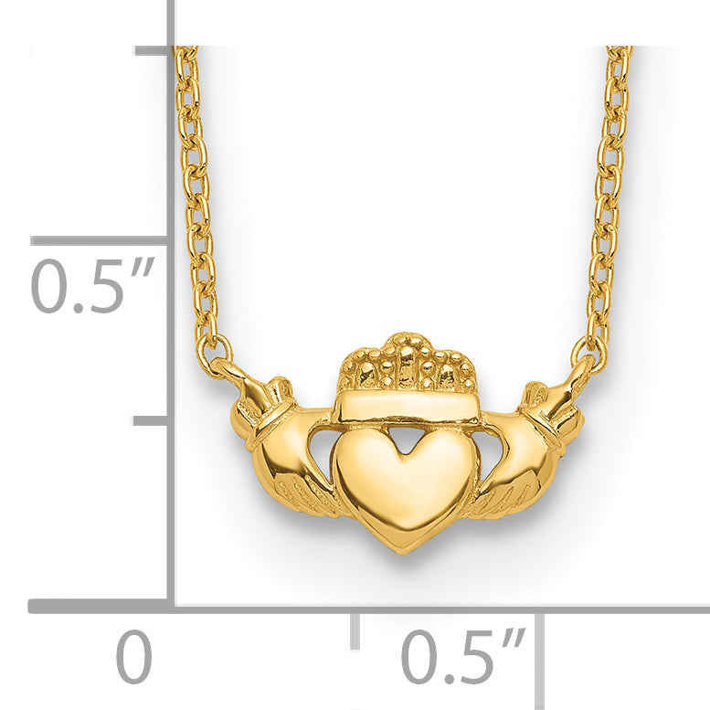 Collar Claddagh pulido de 14k de 17 pulgadas