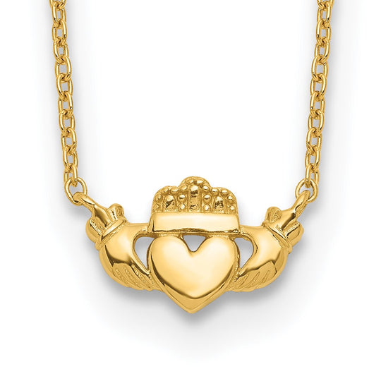 Collar Claddagh pulido de 14k de 17 pulgadas