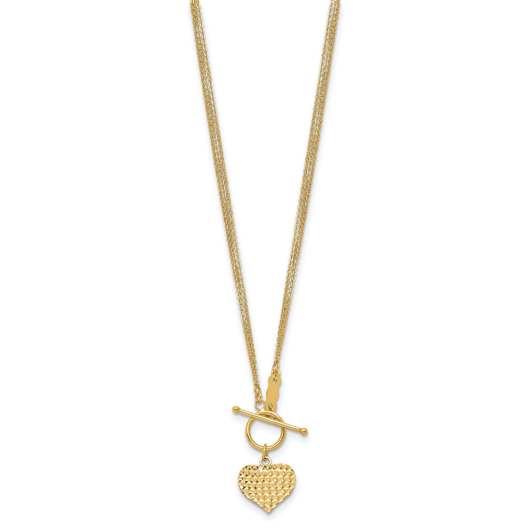 Collar de palanca con forma de corazón D/C de 3 hebras pulido de 14 k