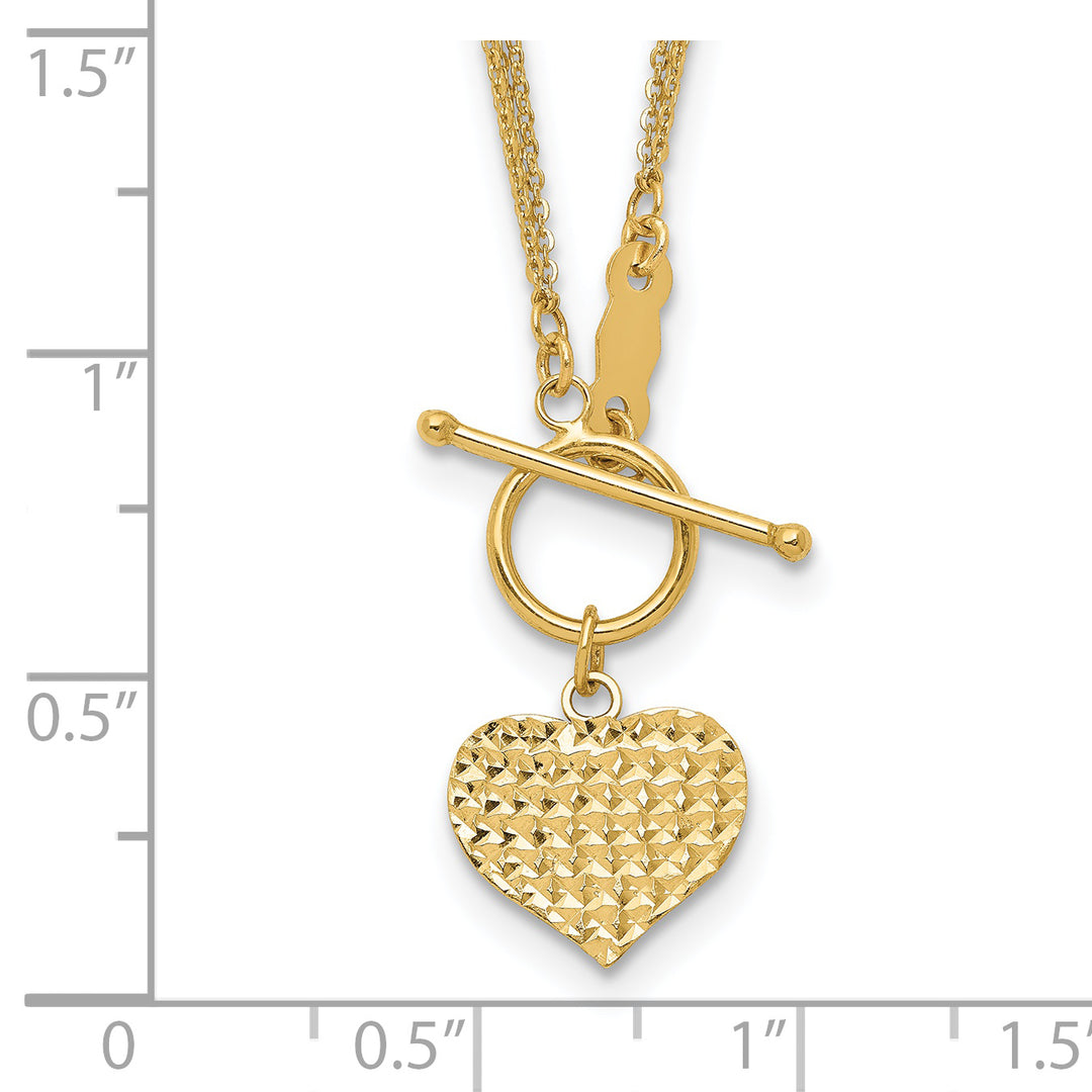 Collar de palanca con forma de corazón D/C de 3 hebras pulido de 14 k