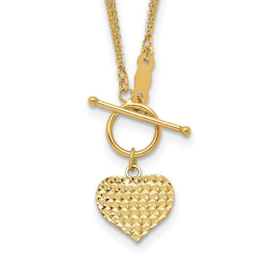 Collar de palanca con forma de corazón D/C de 3 hebras pulido de 14 k