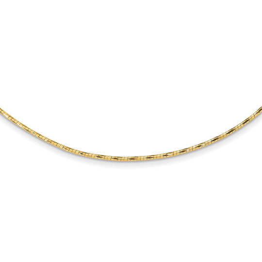 Collar Omega Redondo Retorcido en Oro Amarillo de 14k Pulido con 2 pulgadas. ext.