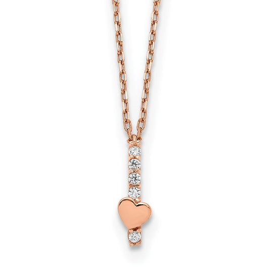 Collar con Corazón de CZ en Oro Rosa 14K Pulido con Extensor de 1.25 pulgadas