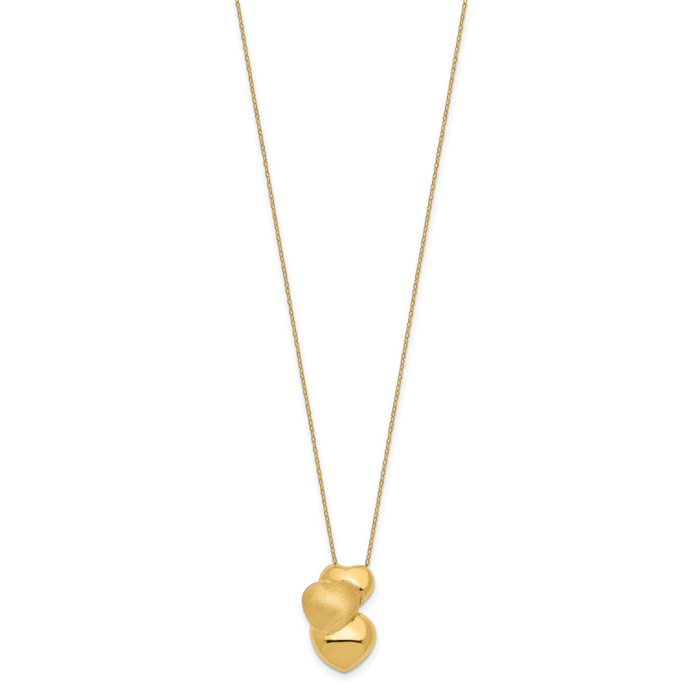 Collar con Tres Corazones Huecos Puff en Oro Amarillo de 14K