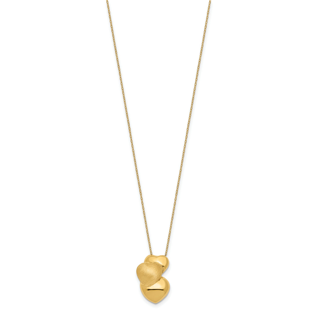 Collar con Tres Corazones Huecos Puff en Oro Amarillo de 14K