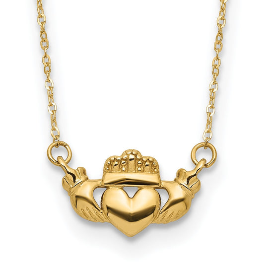 Collar Claddagh pulido de 14 quilates de 17 pulgadas