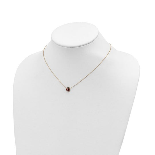 Collar con Colgante de Dama de 14k, Grande y Esmalte de Mariquita de 16.5"