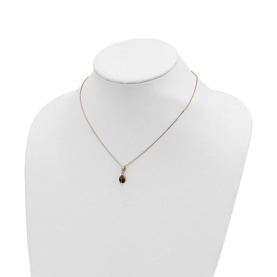 Collar de Flor Esmaltada con Mariquita en Oro de 14k – 16.5 pulgadas