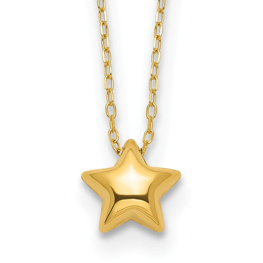 Collar de Estrella Inflada Pulida de 14k - 16.5 pulgadas