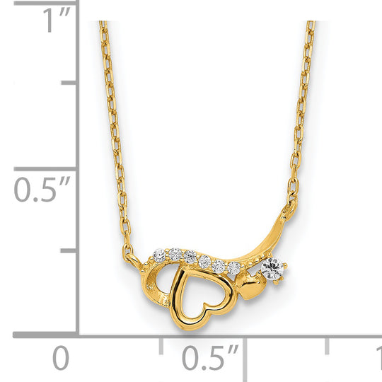 Corazón de circonita pulida de 14 k con collar de 1,25 pulgadas de extensión