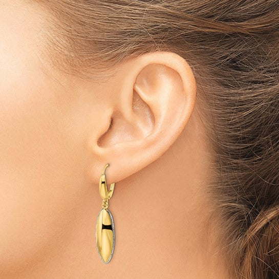 Aretes Colgantes en Forma de Lágrima con Corte Diamante y Diseño Cruzado de 14K (Bicolor)