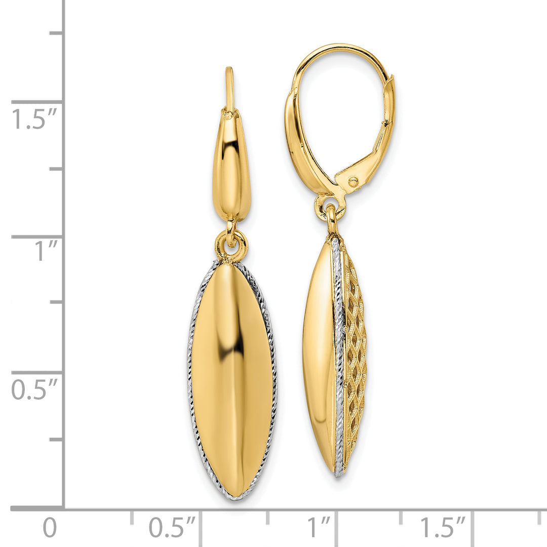 Aretes Colgantes en Forma de Lágrima con Corte Diamante y Diseño Cruzado de 14K (Bicolor)