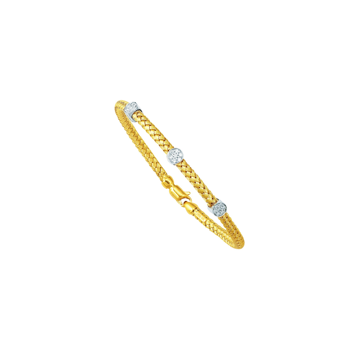 Brazalete tejido con estaci—n de diamantes de oro de 14 quilates y 0,21 quilates