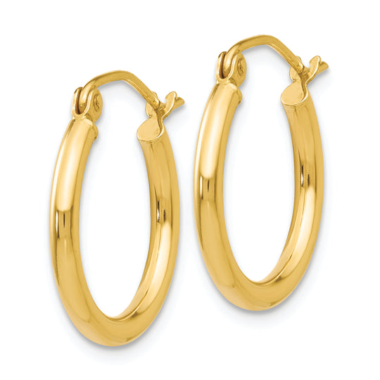 Aretes tipo argolla de tubo de 2 x 17,5 mm, pulidos de 14 k