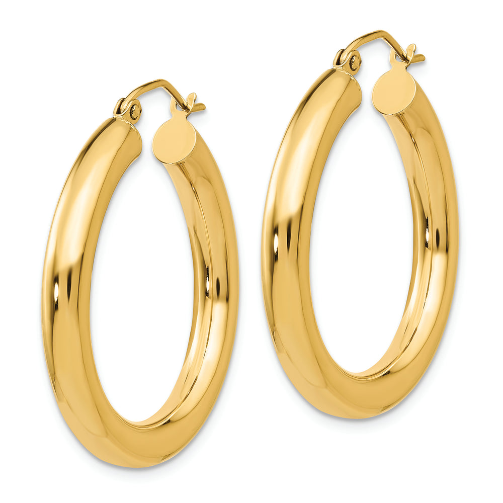 Aretes tipo argolla de tubo de 4 mm, pulidos de 14 k